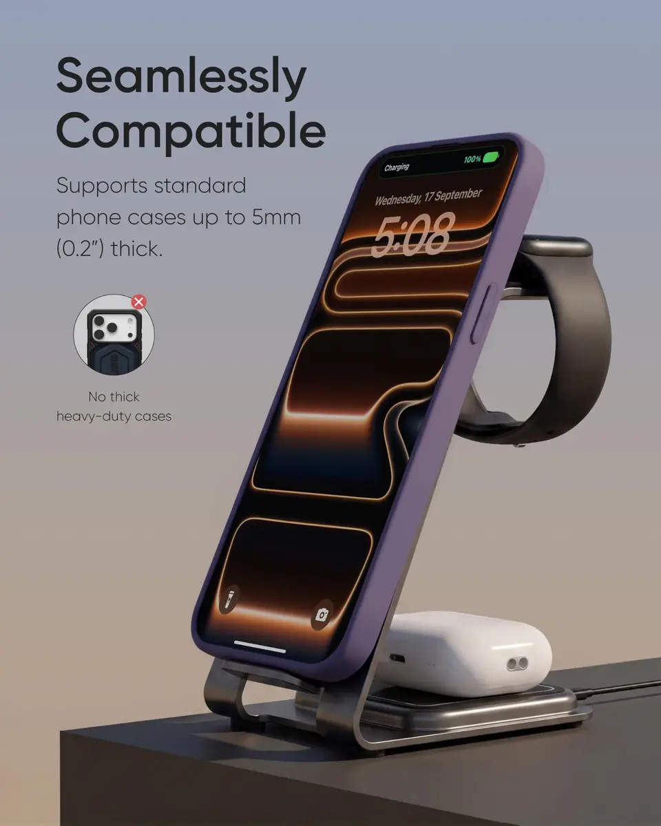 Intoval Aluminum 3 in 1 Wireless Charging Station for iPhone 17 16 15 14 13 12 11 Pro Max XR | Fast, Stable & Durable - view 7