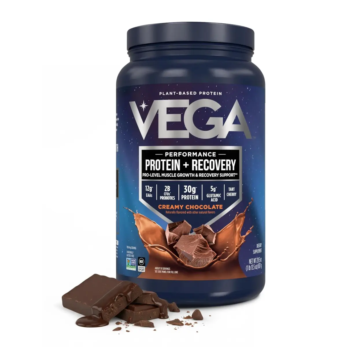 Vega Protein + Recovery Chocolate 816g (28.8 oz) | NSF Certified Plant-Based Protein - main product image