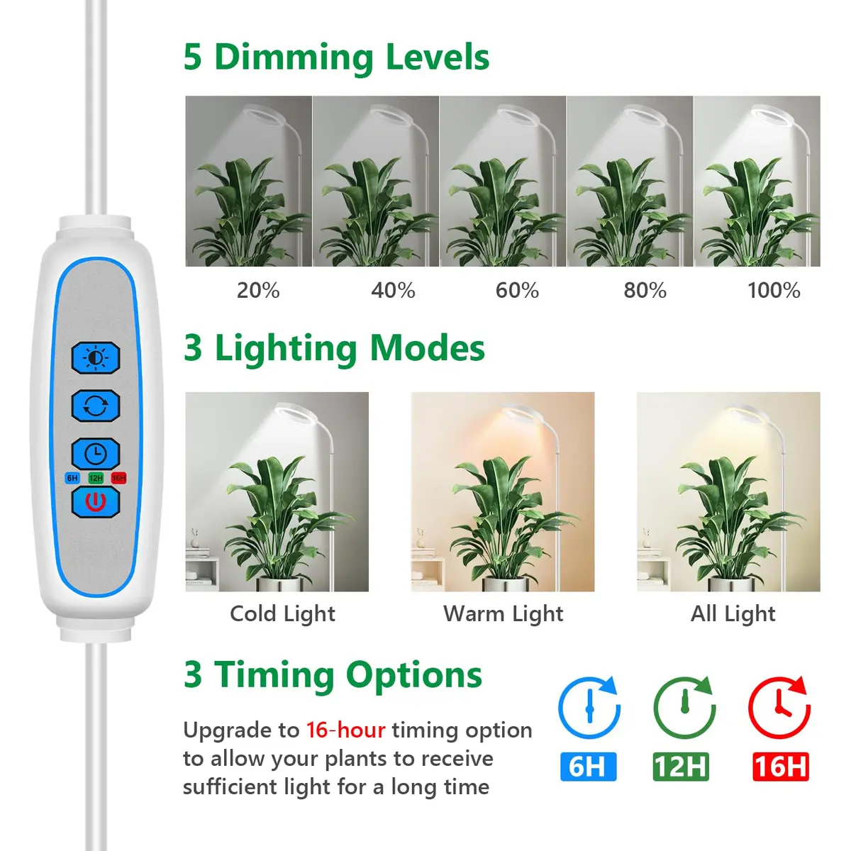 Aumtrly Full Spectrum LED Grow Light Stand 175cm (68") | 3 Lighting Modes, 5 Dimming Levels, 16-Hour Timer - view 2