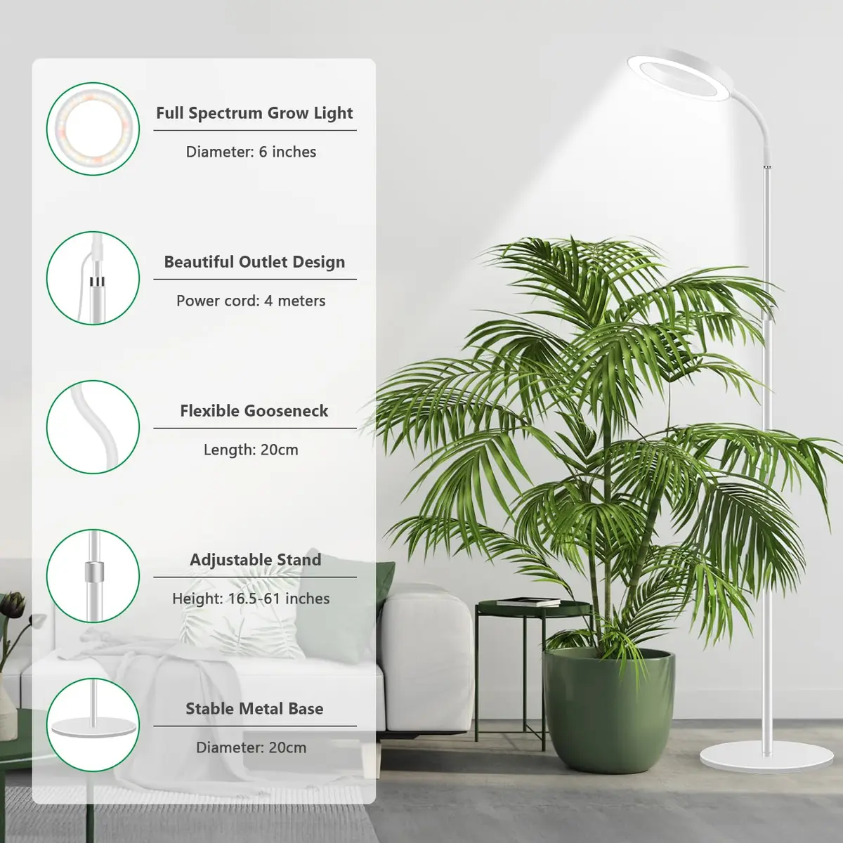 Aumtrly Full Spectrum LED Grow Light Stand 175cm (68") | 3 Lighting Modes, 5 Dimming Levels, 16-Hour Timer - view 4