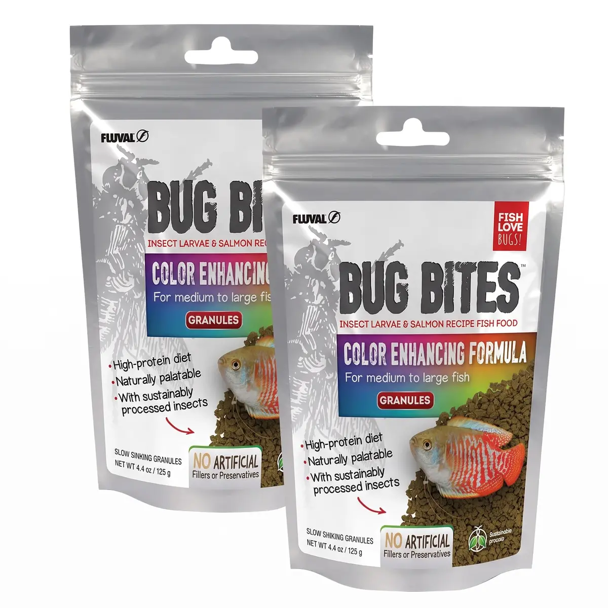 Fluval Bug Bites Color Enhancing Tropical Fish Food Granules 156 g (5.5 oz) Pack of 2 | Insect-Based Protein for Medium to Large Fish - main product image