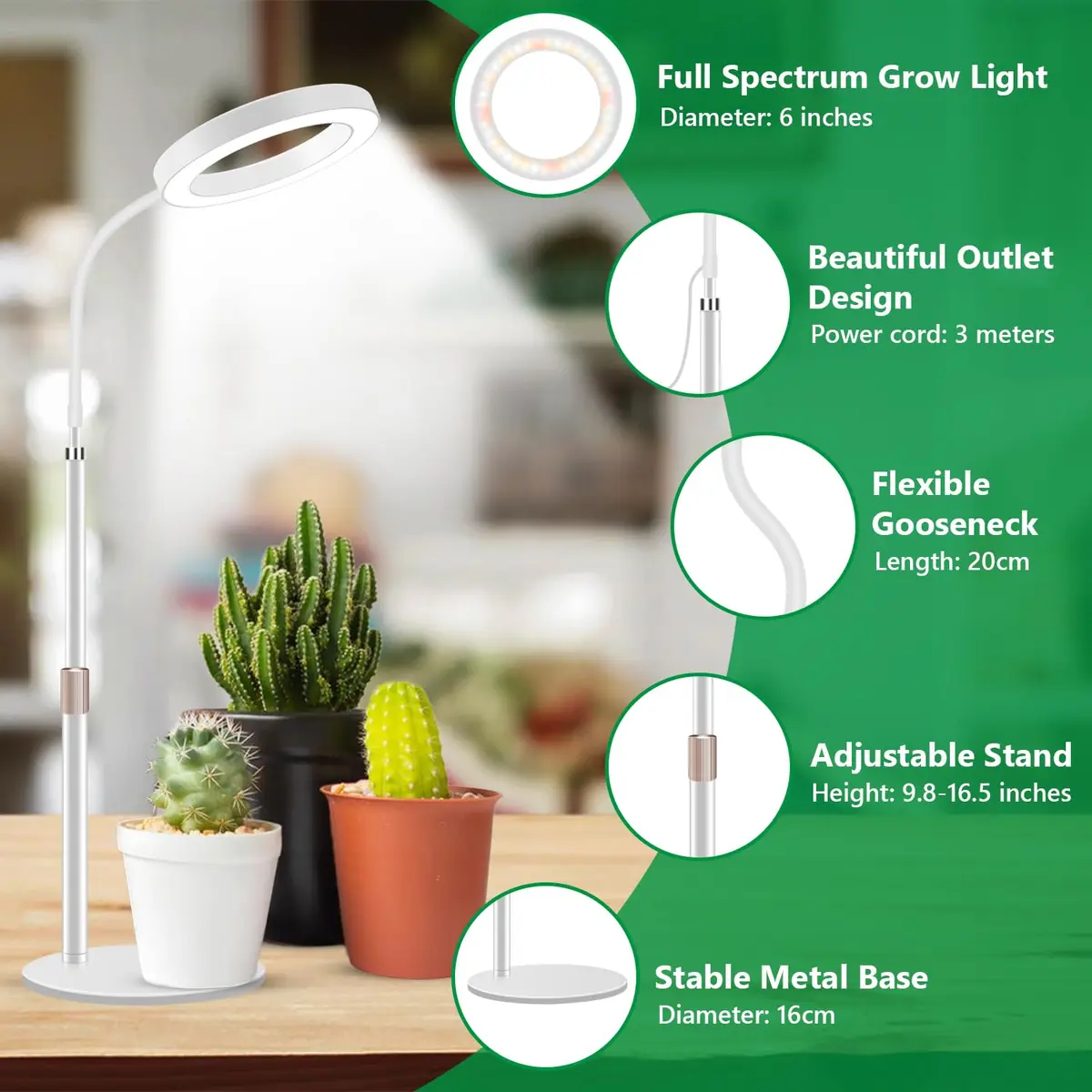 Aumtrly Full Spectrum LED Desk Grow Light with Metal Base, 20W | Adjustable Height & Gooseneck for Indoor Plants - view 5