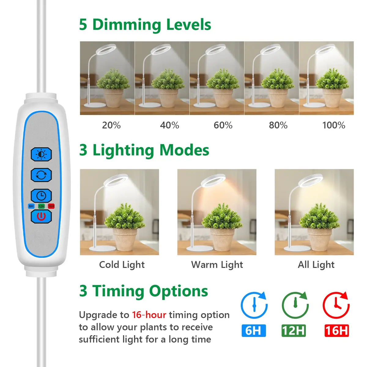 Aumtrly Full Spectrum LED Desk Grow Light with Metal Base, 20W | Adjustable Height & Gooseneck for Indoor Plants - view 3