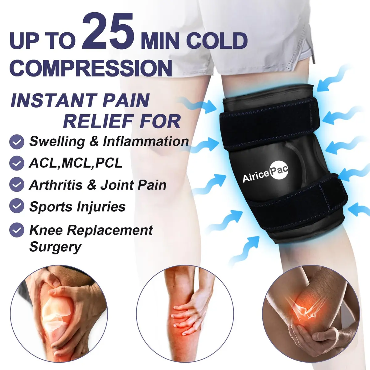 AiricePac Knee Ice Pack Wrap 2-Pack | Reusable Gel Cold Compress for Pain Relief & Injury Recovery - view 2