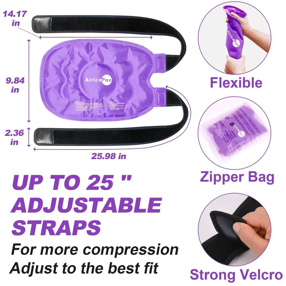 AiricePac Purple Gel Ice Pack for Knee Pain Relief 2 Count | Reusable Cold Compress Therapy for Injuries - view 4