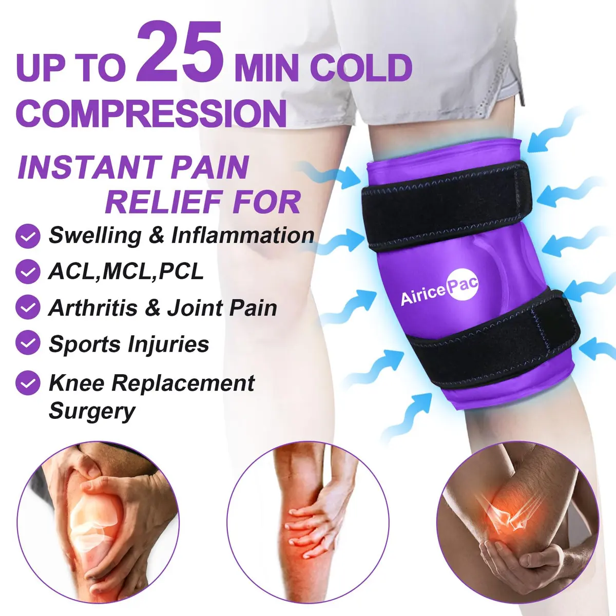 AiricePac Purple Gel Ice Pack for Knee Pain Relief 2 Count | Reusable Cold Compress Therapy for Injuries - view 2