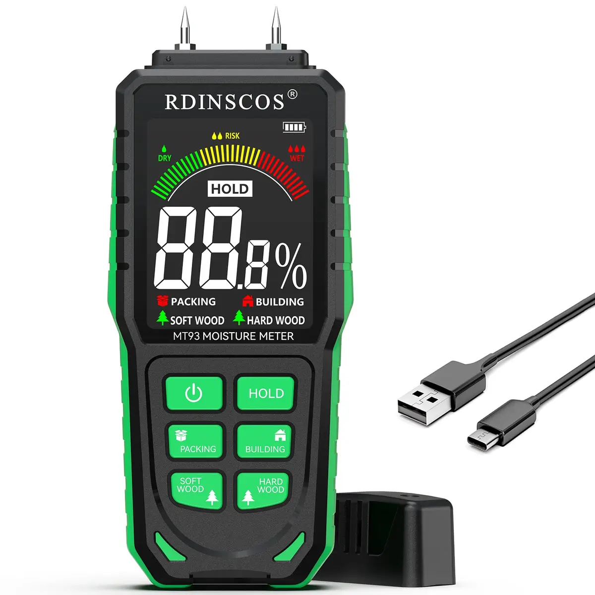 RDINSCOS MT93 Wood Moisture Meter Rechargeable Detector | Pin Type for Wood, Drywall, Firewood - main product image