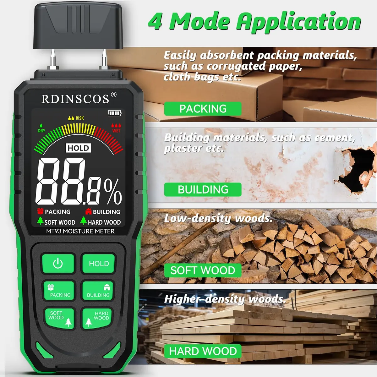 RDINSCOS MT93 Wood Moisture Meter Rechargeable Detector | Pin Type for Wood, Drywall, Firewood - view 9
