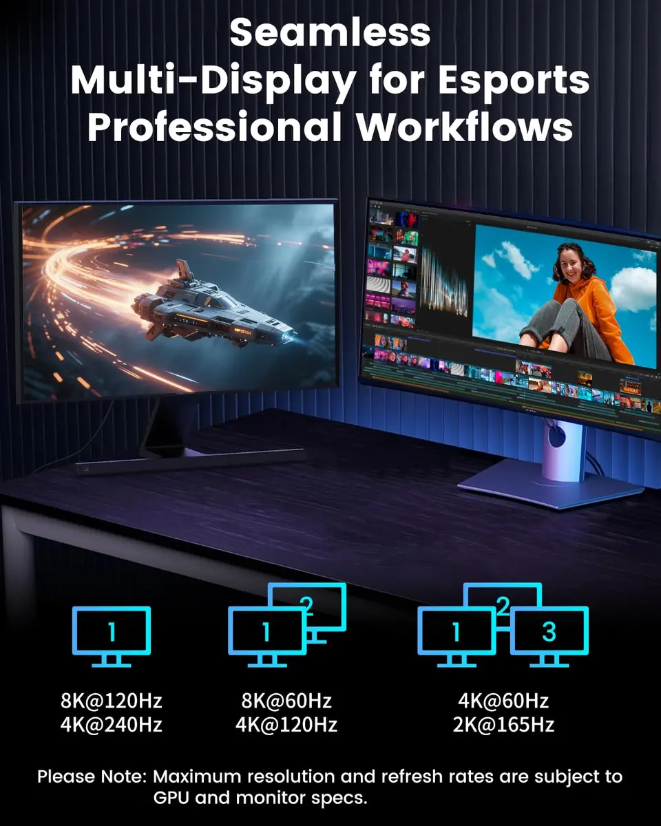 GeoHN.G Fiber Optic DisplayPort 2.1 Cable 40Gbps 15m (50ft) | Supports 8K@60Hz, 4K@120Hz, HDR, VRR - view 3