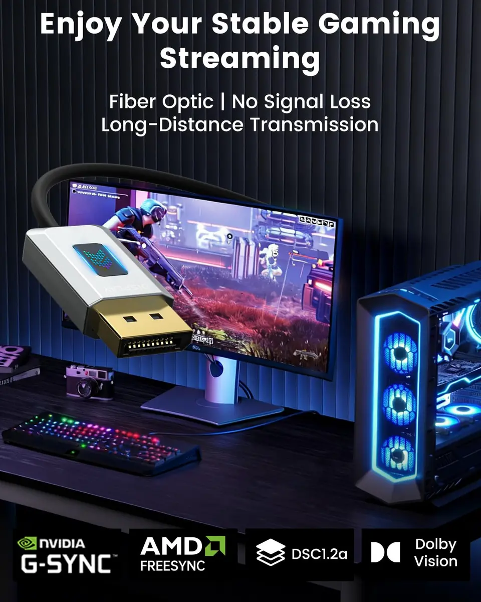GeoHN.G 1M (3.3FT) Fiber Optic DisplayPort 2.1 Cable 40Gbps | Supports 16K@60Hz, 8K@120Hz, HDR, G-Sync - view 5