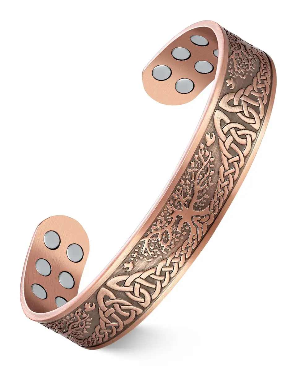 Feraco Pure Copper Magnetic Bracelet with 18x 3800 Gauss Magnets, 17.5cm (6.89") | Tree of Life Engraved - main product image