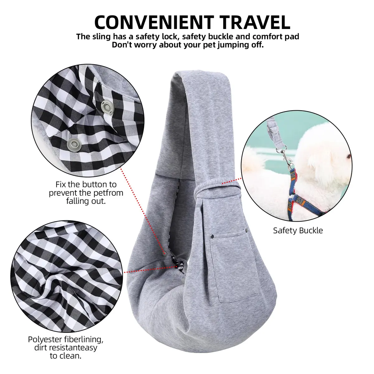 ARZQUT Dog and Cats Carrier Sling, Small Pet Carrier with Storage Pocket | Reversible, Hand-Free, Portable (21x12 inches) - view 4