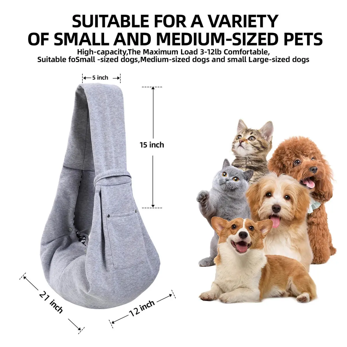 ARZQUT Dog and Cats Carrier Sling, Small Pet Carrier with Storage Pocket | Reversible, Hand-Free, Portable (21x12 inches) - view 5