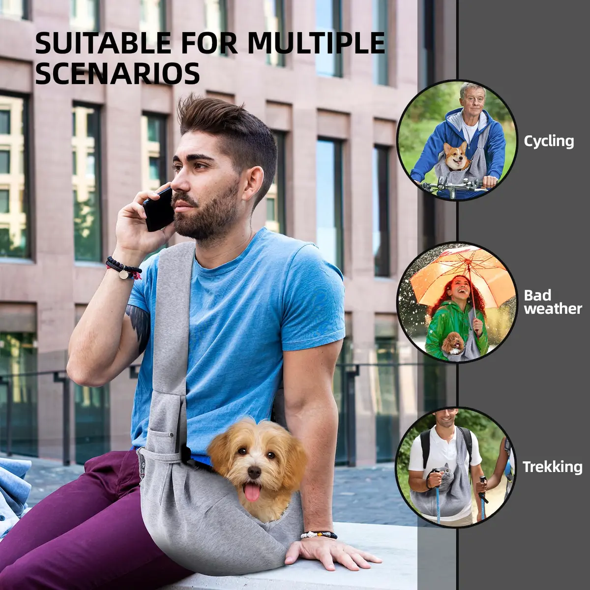 ARZQUT Dog and Cats Carrier Sling, Small Pet Carrier with Storage Pocket | Reversible, Hand-Free, Portable (21x12 inches) - view 2