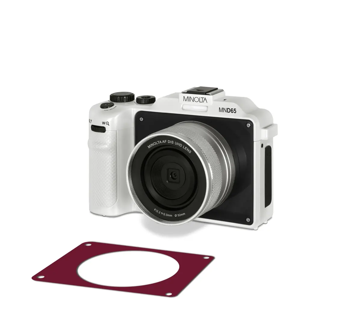 Minolta MND65 Selfie Shot Digital Camera 56MP 4K 60fps 18X Zoom | White with Red Faceplate - main product image