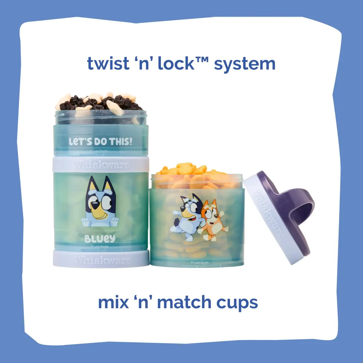 Whiskware Bluey Snack Containers, 3 Stackable Snack Cups (1/3 Cup, 1 Cup, 1 Cup) | Durable & Mess-Free for Kids - view 3