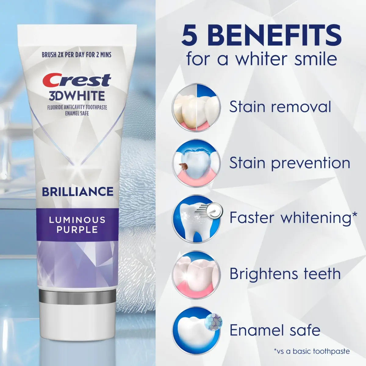 Crest 3D White Brilliance Luminous Purple Teeth Whitening Toothpaste 4.6 oz (130g) Pack of 3 | Fights 100% More Surface Stains - view 2