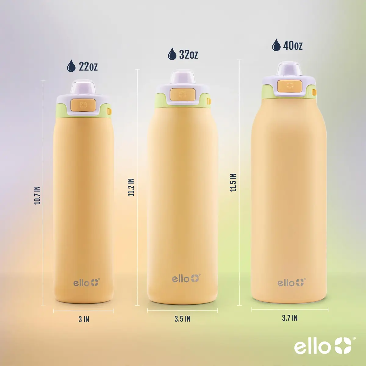 Ello Pop & Fill Stainless Steel Water Bottle 590ml (20oz) | Sip or Chug, Leak-Proof Lock, Sunset Meadow - view 5