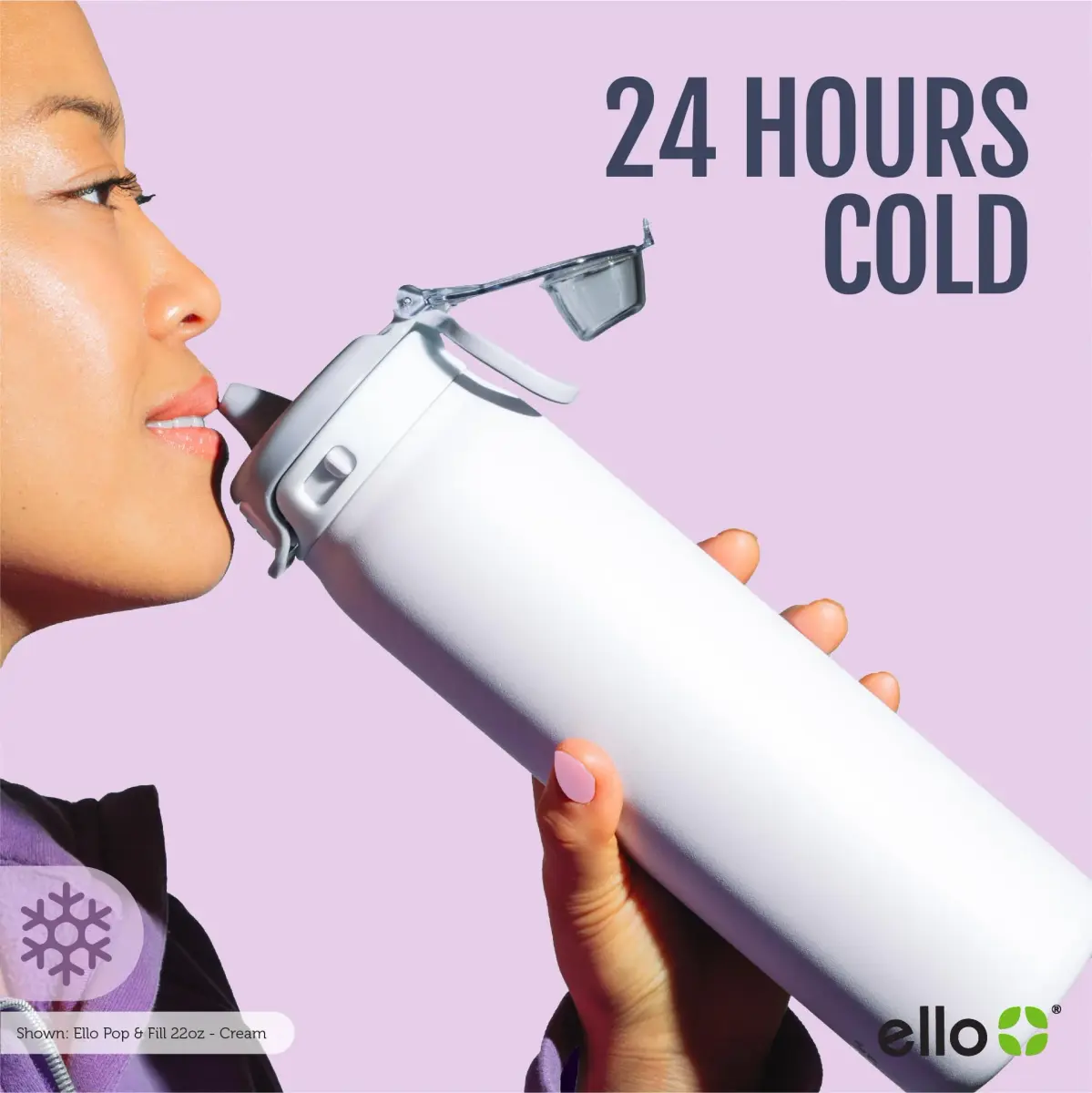 Ello Pop & Fill Stainless Steel Water Bottle 590ml (20oz) | Sip or Chug, Leak-Proof Lock, Sunset Meadow - view 8
