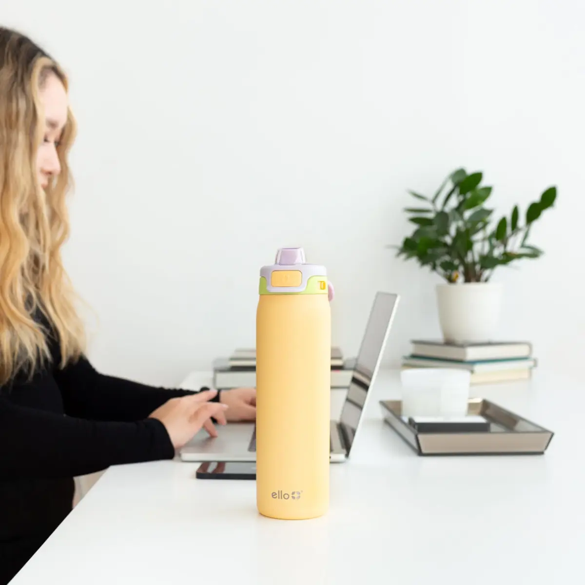 Ello Pop & Fill Stainless Steel Water Bottle 590ml (20oz) | Sip or Chug, Leak-Proof Lock, Sunset Meadow - view 9