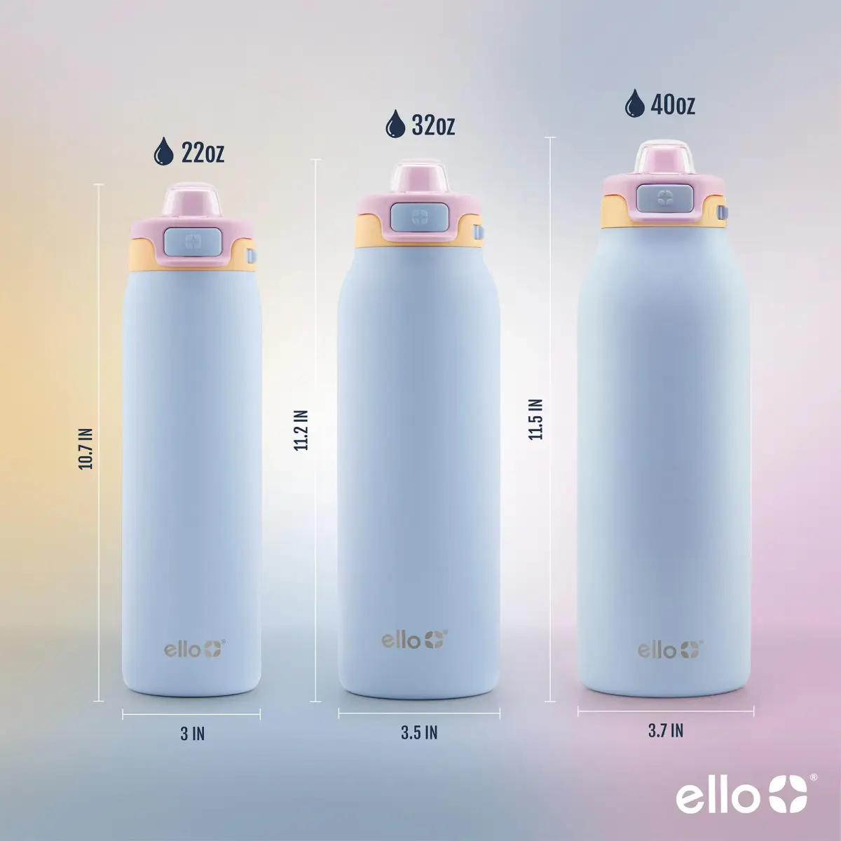 Ello Pop & Fill 22oz Stainless Water Bottle, Sip or Chug, Coastal Sunrise | 624ml Insulated Tumbler - view 5
