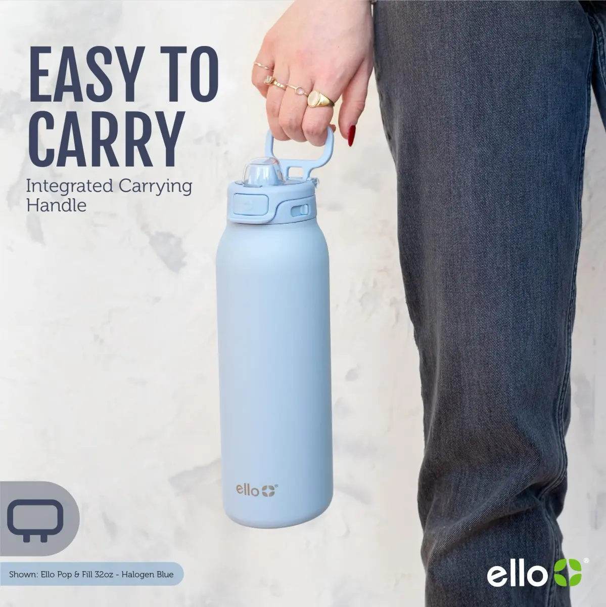 Ello Pop & Fill 22oz Stainless Water Bottle, Sip or Chug, Coastal Sunrise | 624ml Insulated Tumbler - view 7