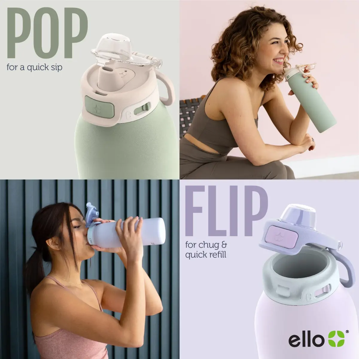 Ello Pop & Fill 22oz Stainless Water Bottle, Sip or Chug, Coastal Sunrise | 624ml Insulated Tumbler - view 3