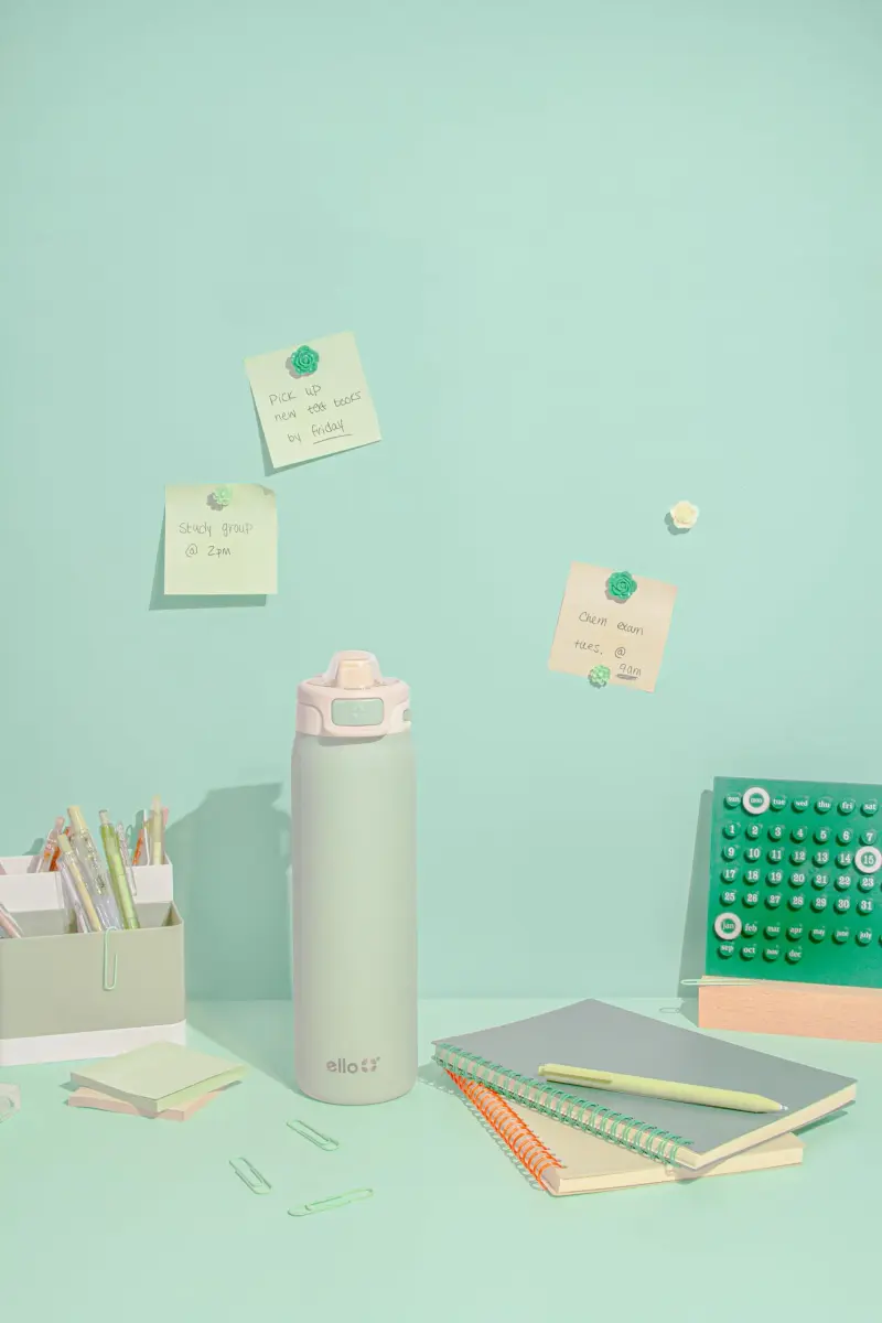 Ello Pop & Fill Insulated Stainless Steel Water Bottle 650ml (22oz) | Sip or Chug, Pistachio - view 9