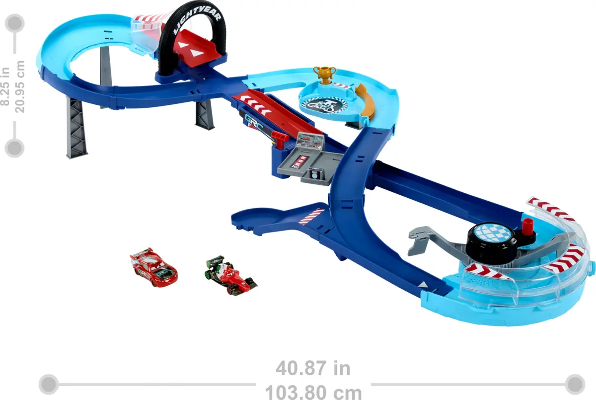 Mattel Disney and Pixar Cars GRC Jumping Raceway Toy Playset | Kid-Powered Racing Fun with Lightning McQueen & Francesco Bernoulli (Large Plastic, Multicolor) - view 5