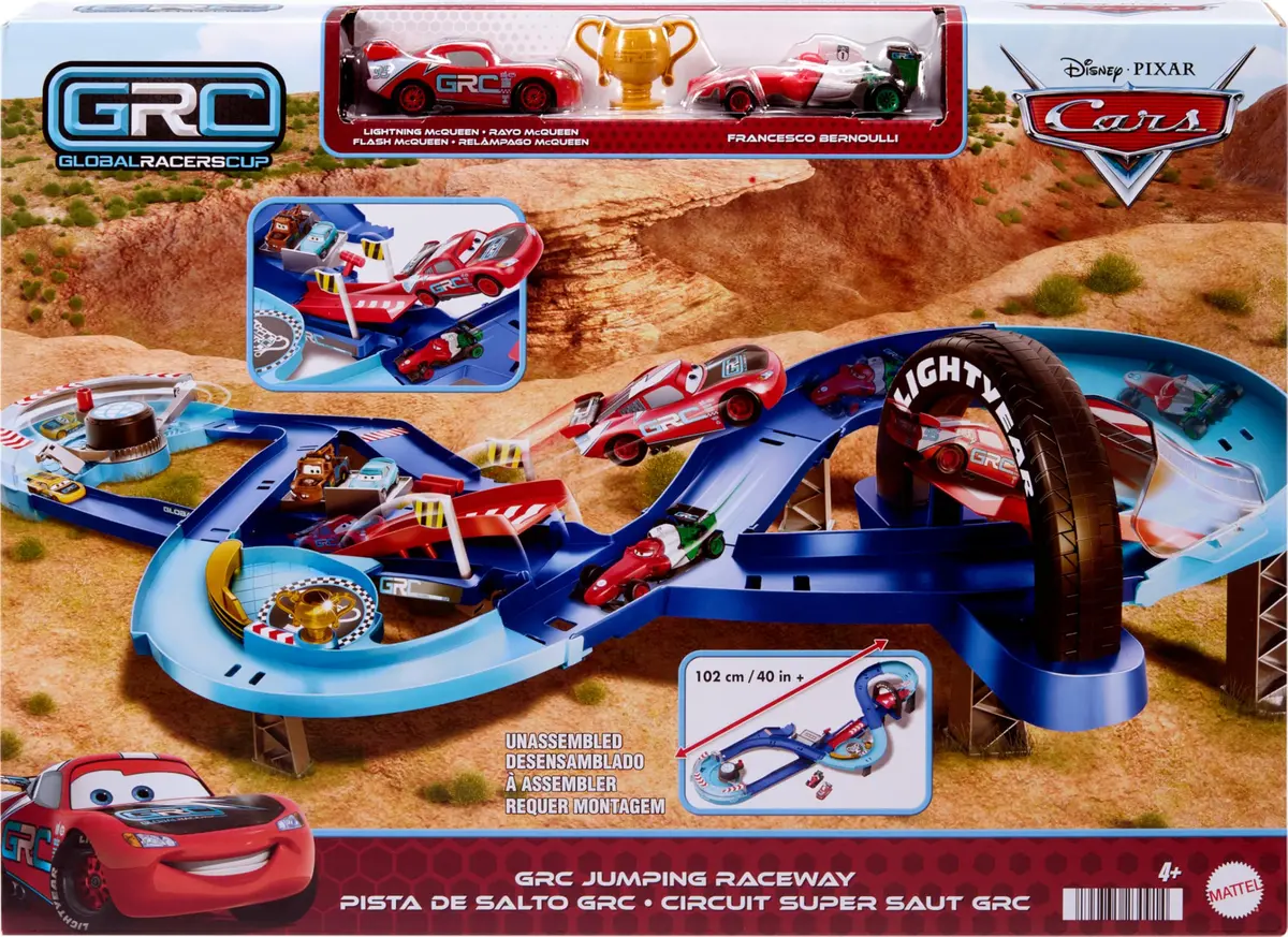 Mattel Disney and Pixar Cars GRC Jumping Raceway Toy Playset | Kid-Powered Racing Fun with Lightning McQueen & Francesco Bernoulli (Large Plastic, Multicolor) - view 6