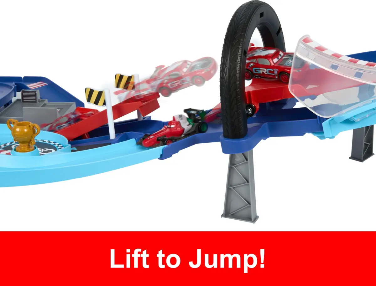 Mattel Disney and Pixar Cars GRC Jumping Raceway Toy Playset | Kid-Powered Racing Fun with Lightning McQueen & Francesco Bernoulli (Large Plastic, Multicolor) - view 3