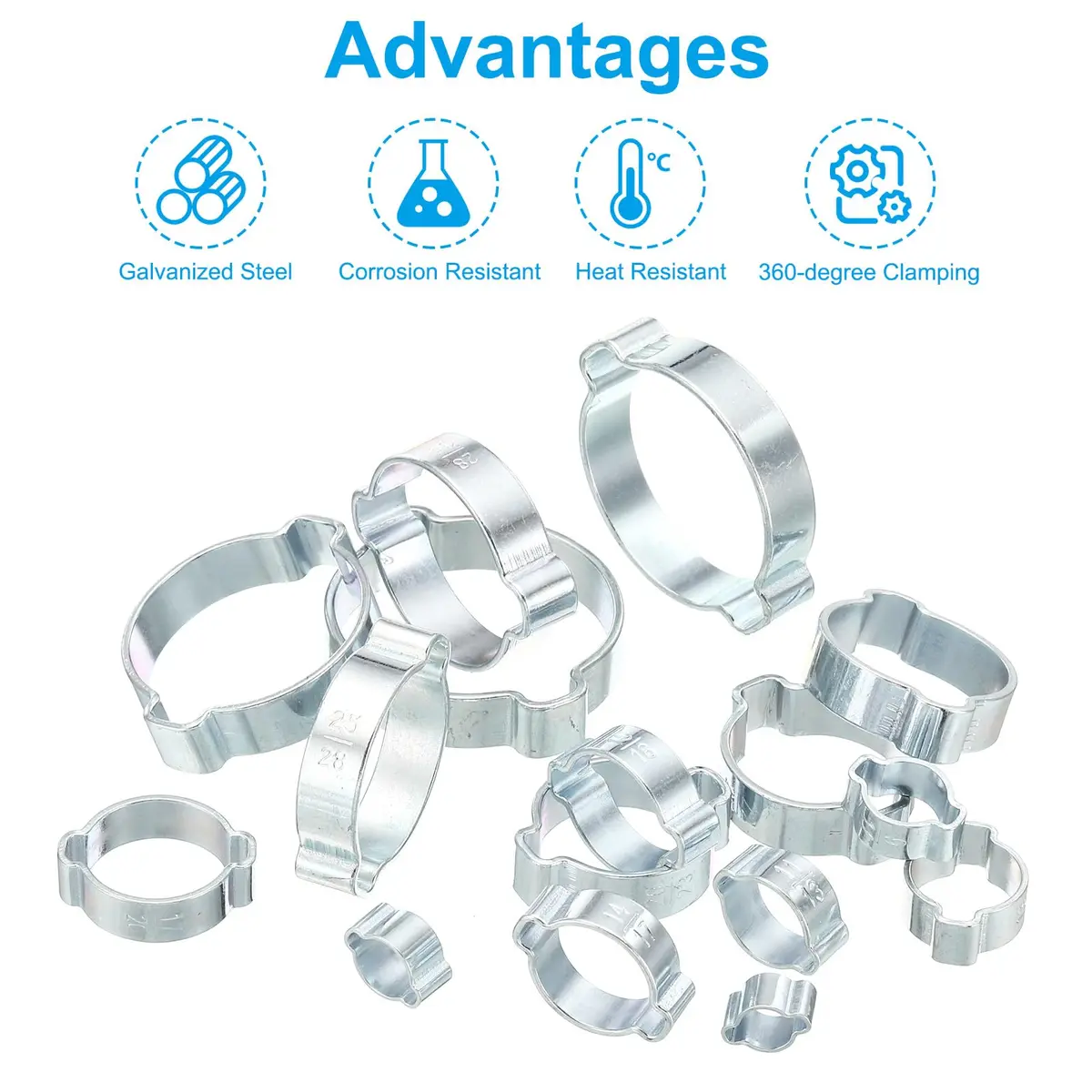 PATIKIL 30 Pack 11-13mm Double Ear Hose Clamp | Galvanized Steel, Corrosion-Resistant, 360° Pressure Distribution - view 4