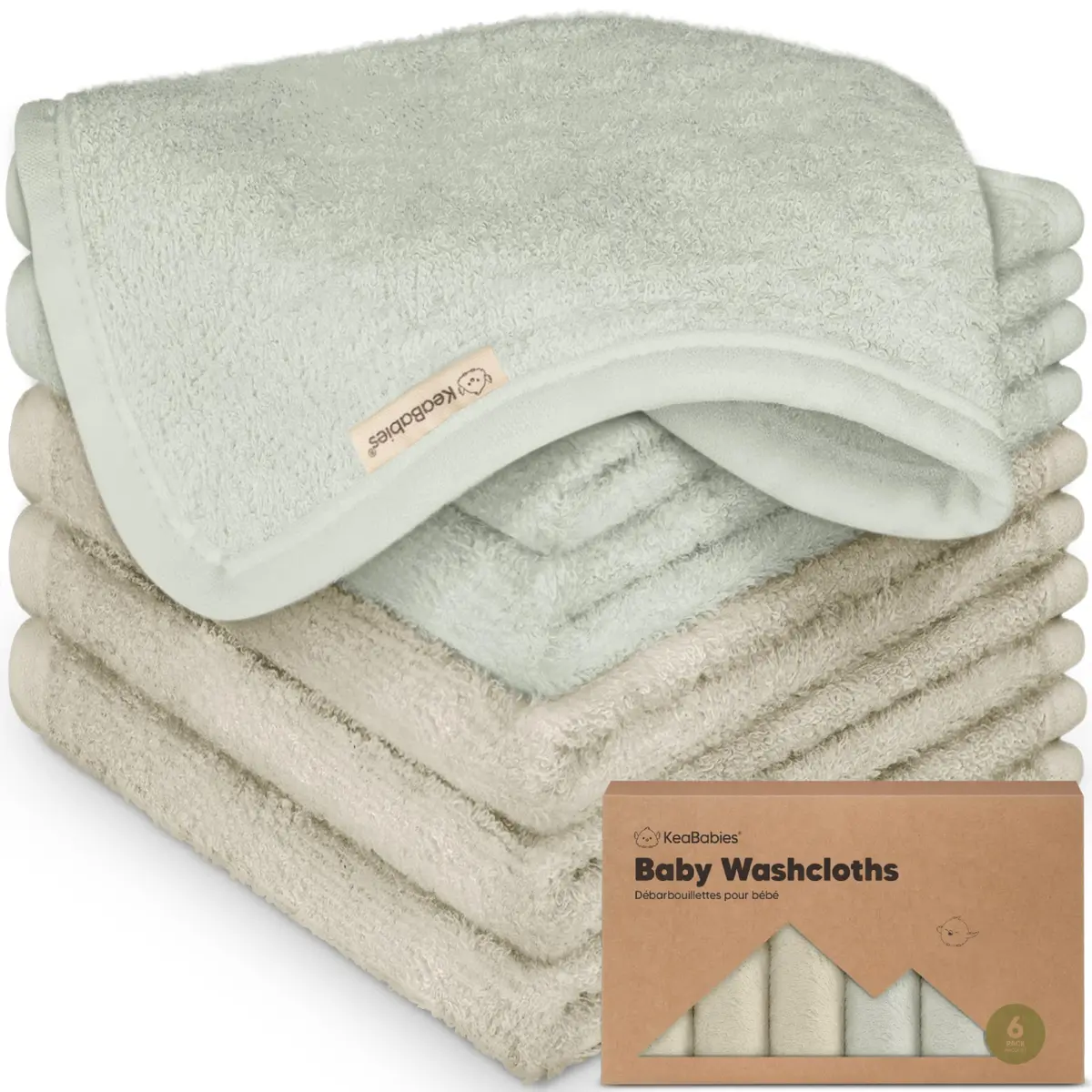 KeaBabies Baby Washcloths 10x10 | Ultra-Soft Bamboo Face & Body Cloths for Newborns & Toddlers - main product image
