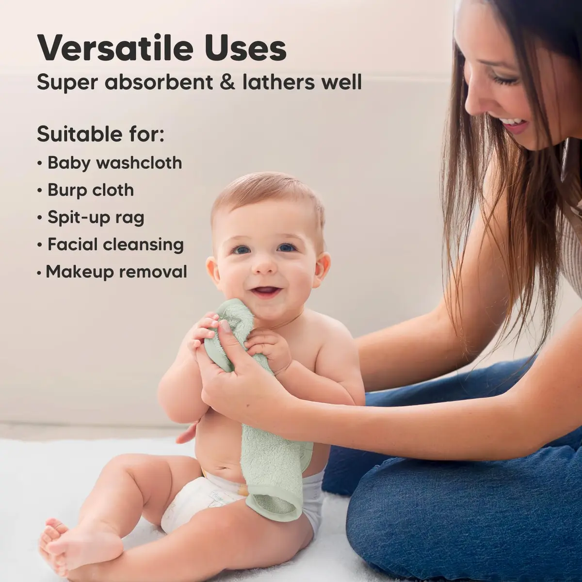 KeaBabies Baby Washcloths 10x10 | Ultra-Soft Bamboo Face & Body Cloths for Newborns & Toddlers - view 6
