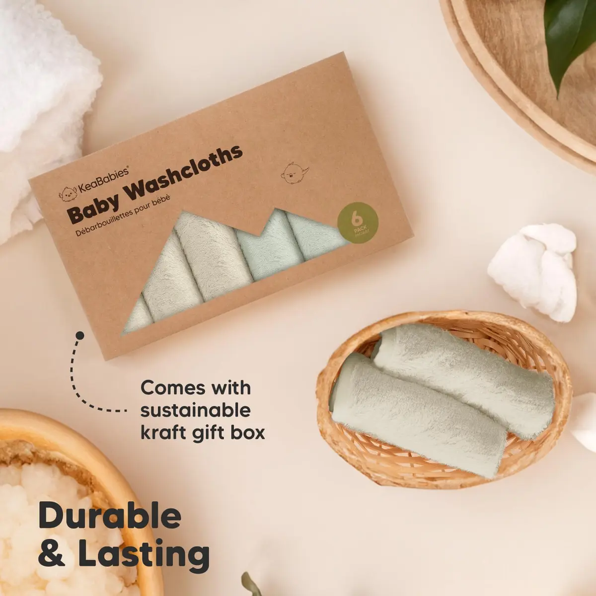 KeaBabies Baby Washcloths 10x10 | Ultra-Soft Bamboo Face & Body Cloths for Newborns & Toddlers - view 7