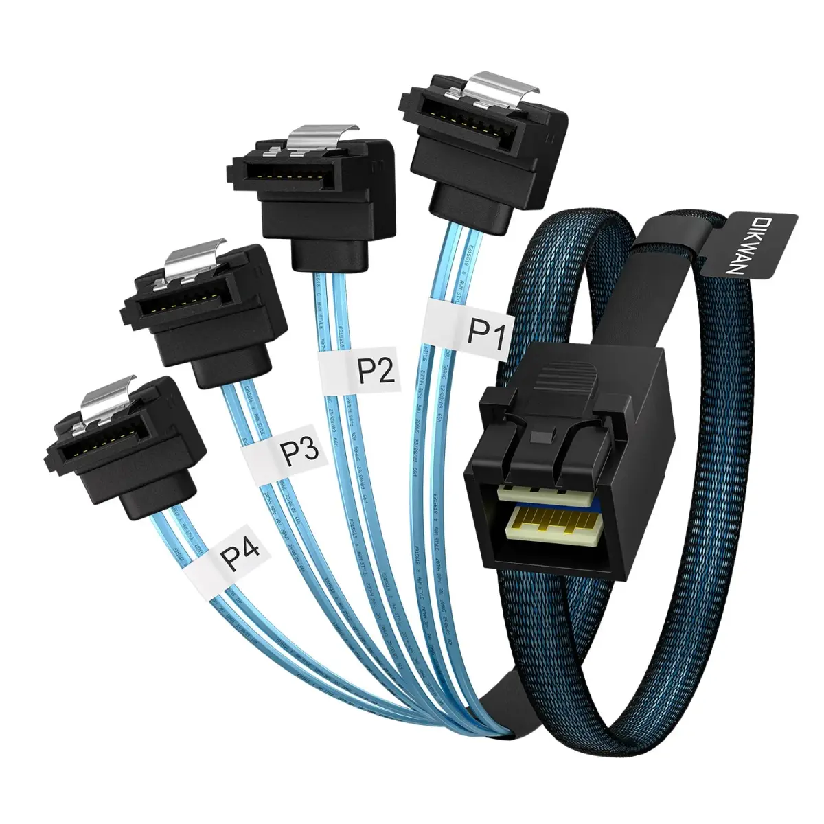 OIKWAN Internal HD Mini SAS to SATA Right Angle Cable, 1.6ft (0.49m) SFF-8643 to 4X SATA - main product image