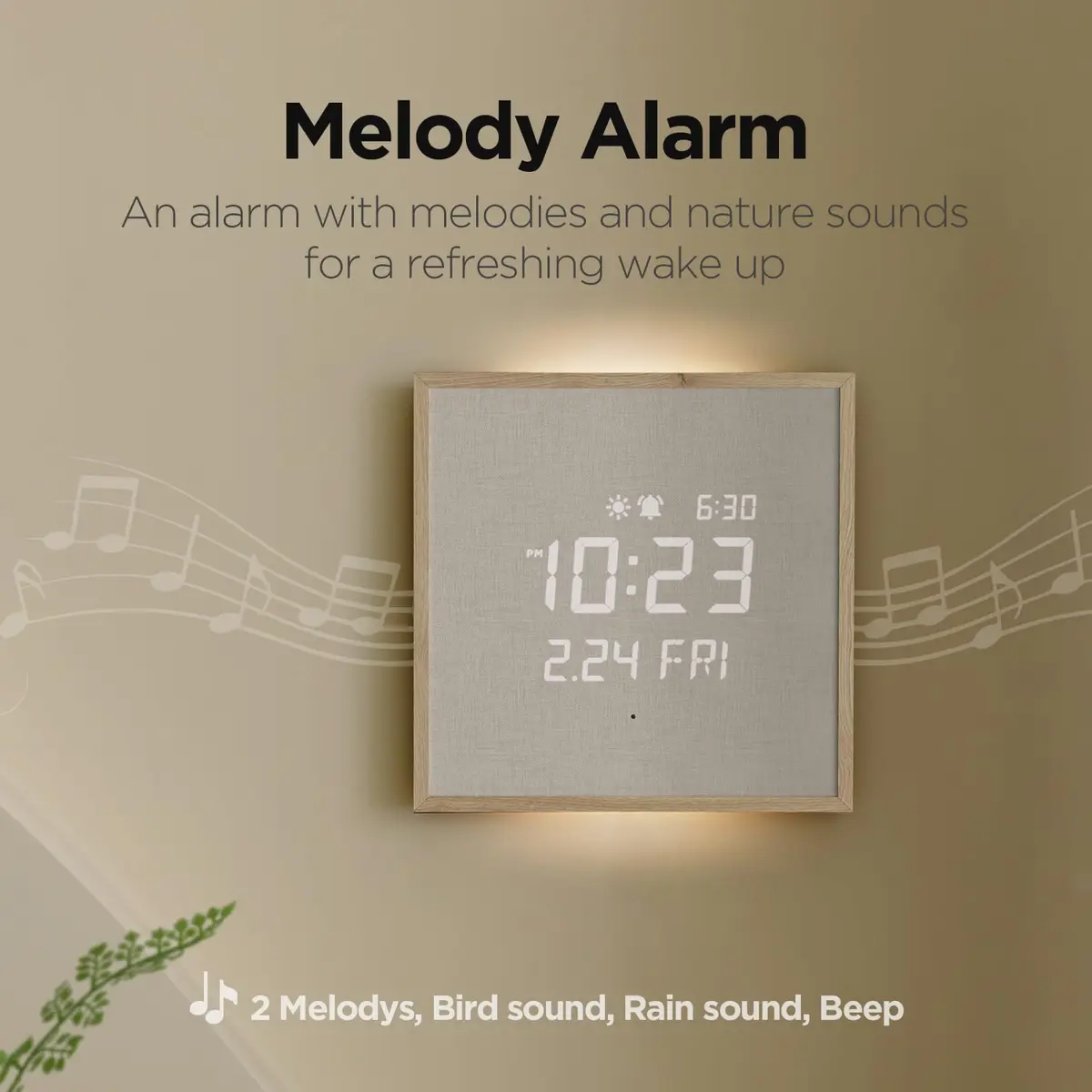 mooas Wooden Frame LED Silent Wall Clock 11.4 inches | Modern Digital with Nightlight & Alarm - view 5
