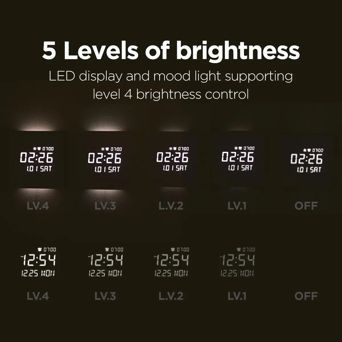 mooas Wooden Frame LED Silent Wall Clock 11.4 inches | Modern Digital with Nightlight & Alarm - view 6