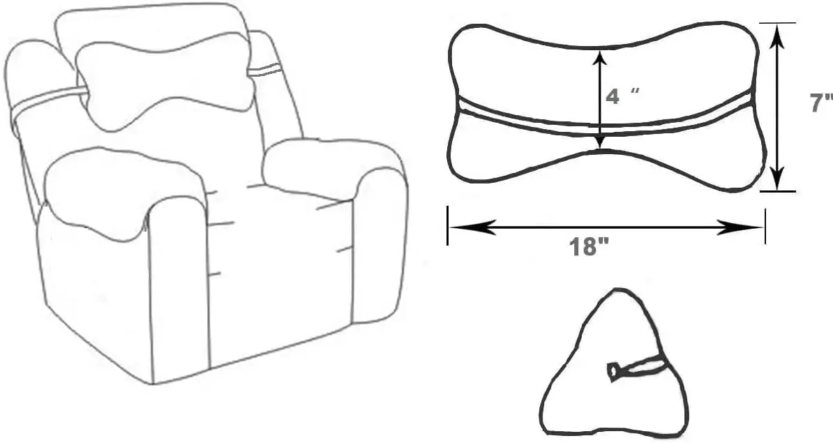 VCOMSOFT Adjustable Bone Shape Head Recliner Pillow 45.72cm (18") | Neck Support for Recliners - view 12