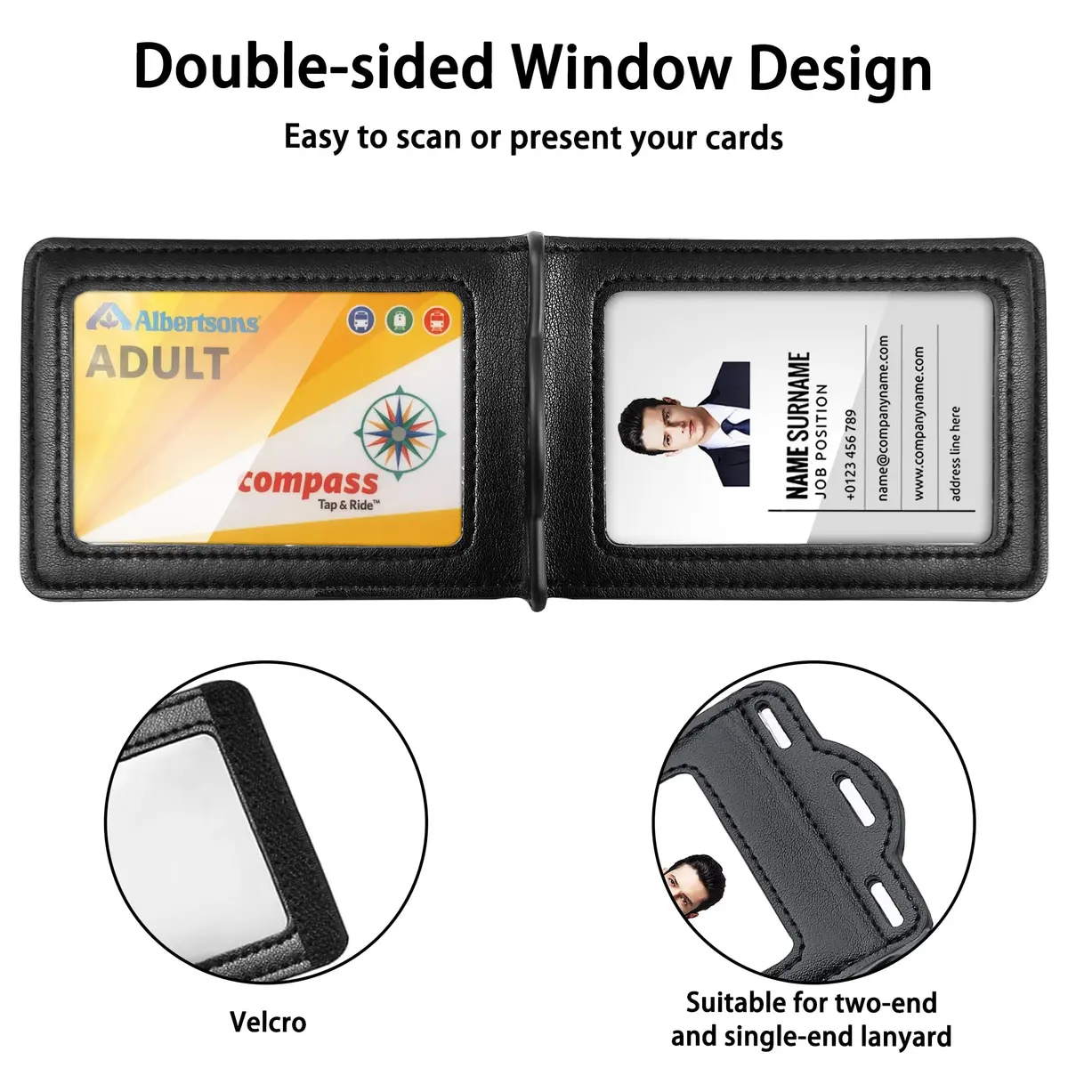 Ouessila Leather Badge Holder with Retractable Reel & 6 Card Slots | Double-Sided Clear ID Protector - view 2