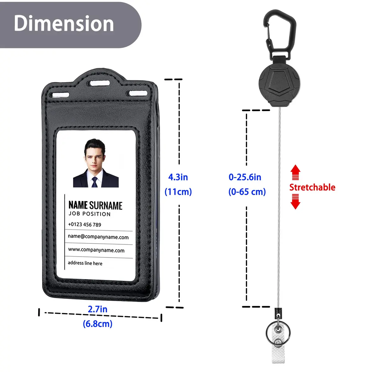 Ouessila Leather Badge Holder with Retractable Reel & 6 Card Slots | Double-Sided Clear ID Protector - view 3