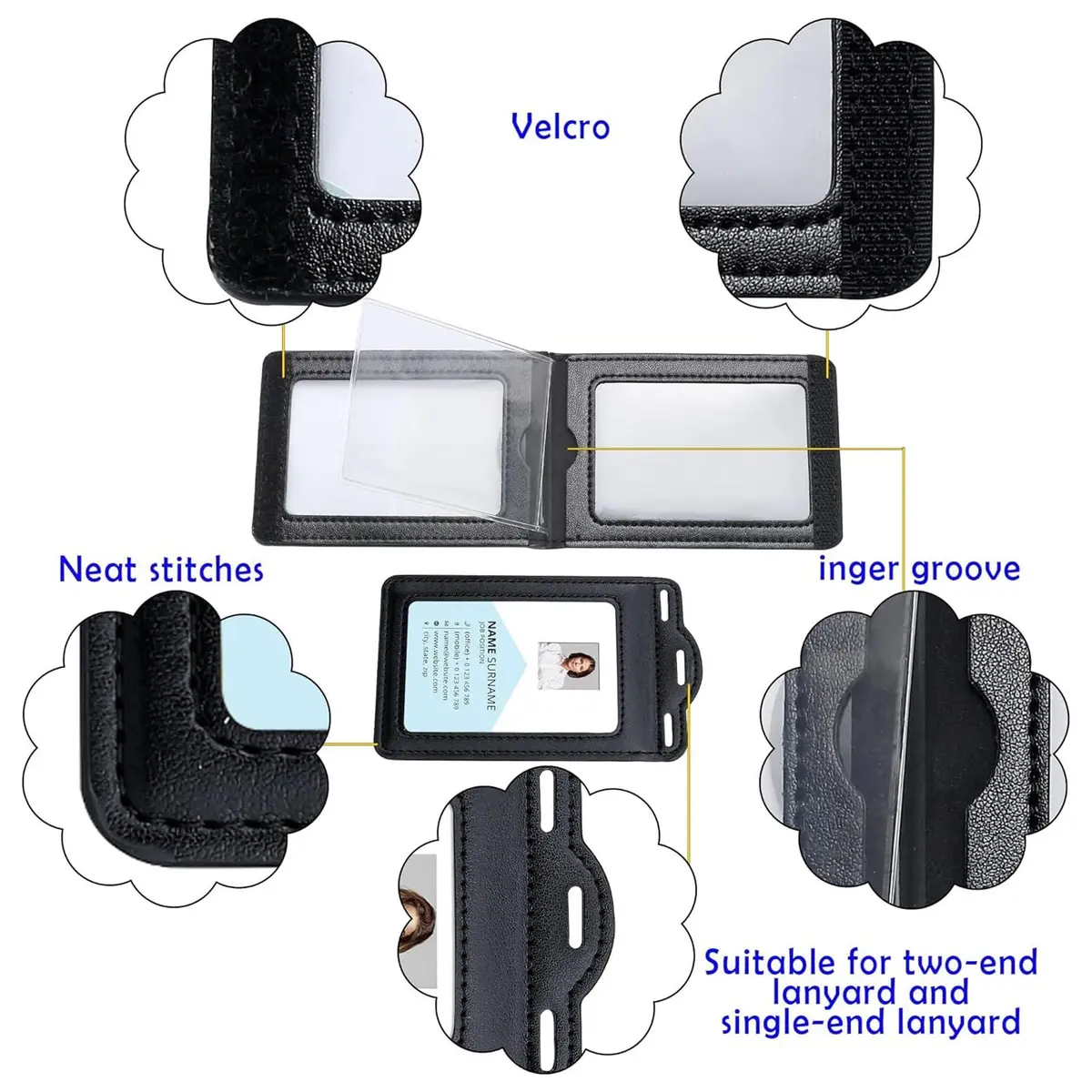 Ouessila Leather Badge Holder with Retractable Reel & 6 Card Slots | Double-Sided Clear ID Protector - view 4