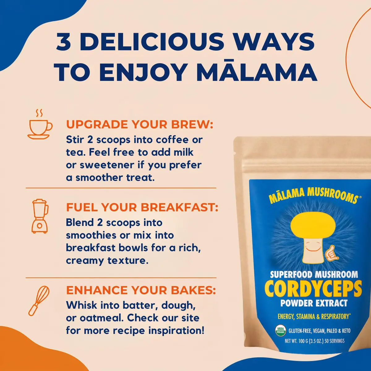MALAMA MUSHROOMS Cordyceps Mushroom Extract Powder 3.5 oz | Organic Superfood for Energy & Endurance - view 5