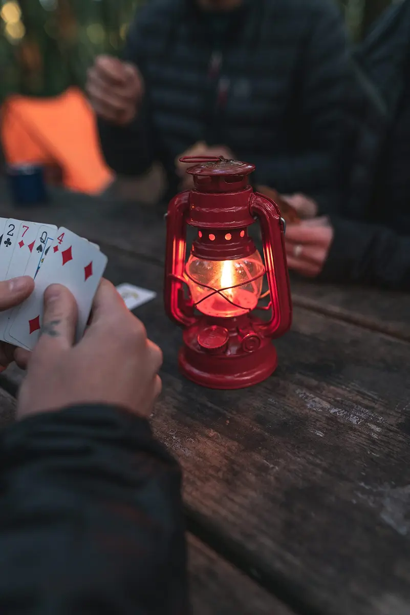 Stansport Hurricane High Oil Lantern with 5 Replacement Wicks | Red Metal & Glass, 8-Inch - view 6