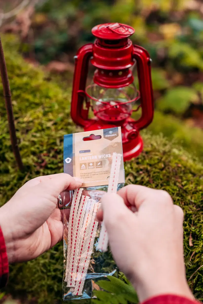 Stansport Hurricane High Oil Lantern with 5 Replacement Wicks | Red Metal & Glass, 8-Inch - view 3