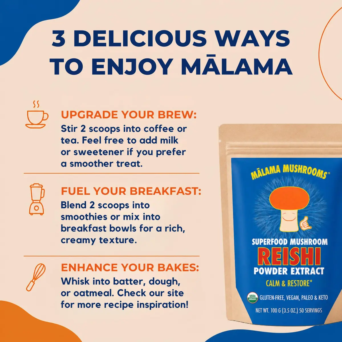 Malama Organic Reishi Mushroom Extract Powder, Natural Superfood 3.5 oz | Supports Immune & Stress - view 5