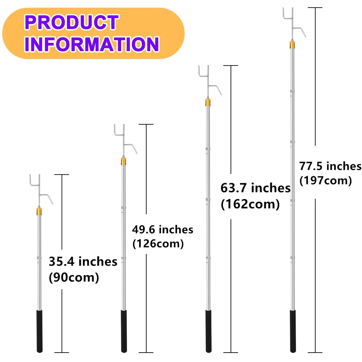 Cagaloi Clothes Hook Pole, 29-71" Adjustable Extension | Stainless Steel, Multi-Purpose - view 5