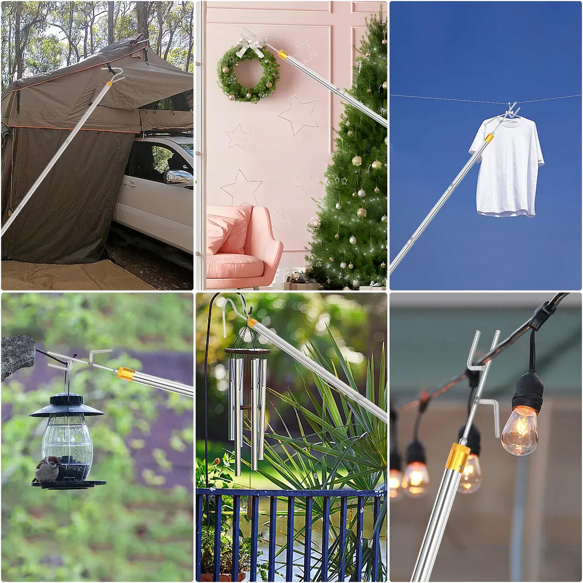 Cagaloi Clothes Hook Pole, 29-71" Adjustable Extension | Stainless Steel, Multi-Purpose - view 7