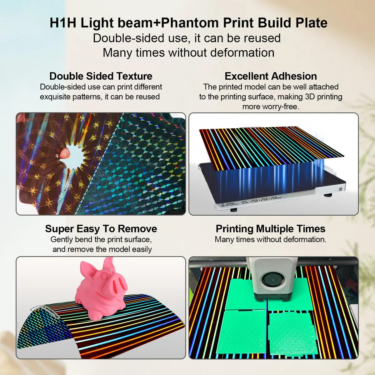 IdeaFormer-3D Build Plate for Bambu Lab X2D/X1C/X1/X1E/P1S/P2S/P1P | Double-Sided Light Beam & Phantom Pattern - view 6