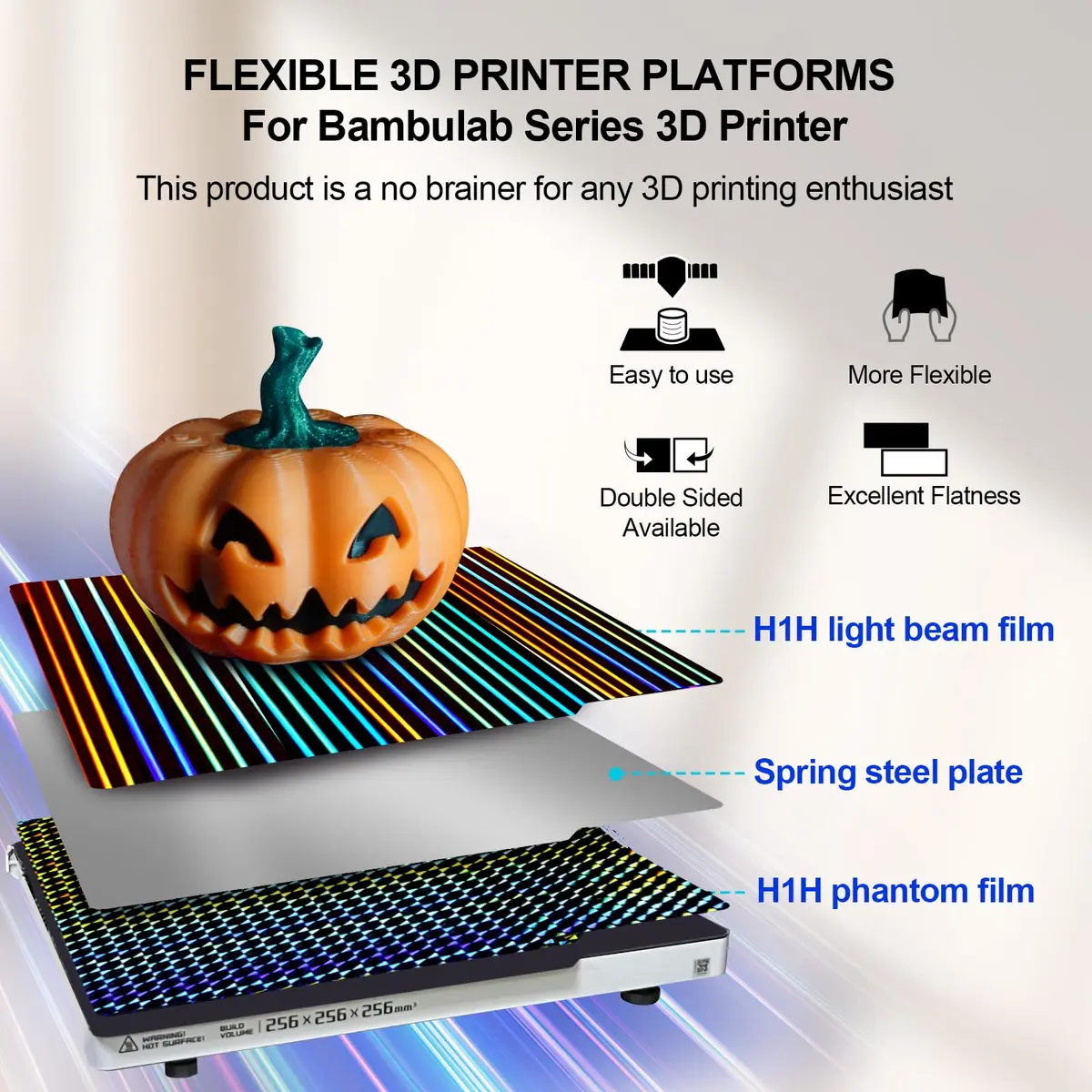 IdeaFormer-3D Build Plate for Bambu Lab X2D/X1C/X1/X1E/P1S/P2S/P1P | Double-Sided Light Beam & Phantom Pattern - view 2